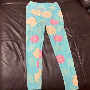 Teal flower print leggings